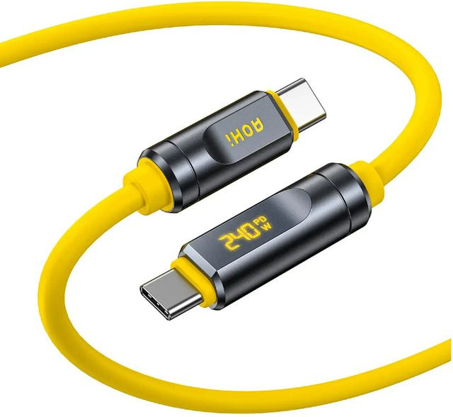 AOHI Adonis USB4 2.0 USB-C auf USB-C Kabel mit LED Display, 240W, 120Gbps, 8K, Gelb - Bild 1