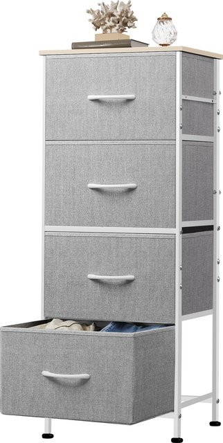 WLIVE Kommode mit 4 Schubladen aus Stoff in Hellgrau mit stabilem Stahlrahmen und Holzplatte für Schlafzimmer und Wohnzimmer - Bild 1