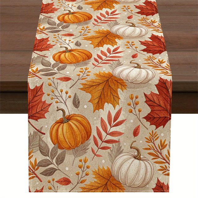 VIKAMA Tischläufer mit Herbst-Kürbisblatt-Design für Küche und Esszimmer - Bild 1