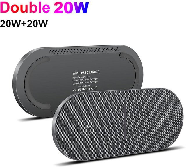 Essager 2 in 1 Dual Wireless Charging Pad 40W Schnellladegerät für iPhone und Samsung sowie AirPods, Schwarz, USB-C Anschluss - Bild 1