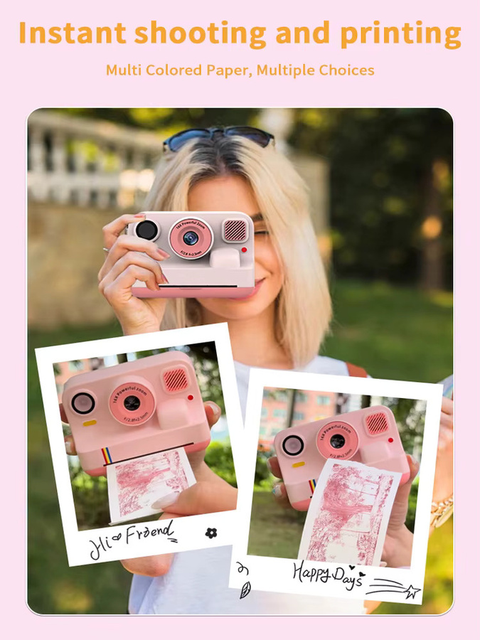 Blossom K12 Kinder Sofortbildkamera in Rosa/Pink mit 1080P Thermodruck, Videospiel und Musikfunktion - Bild 1
