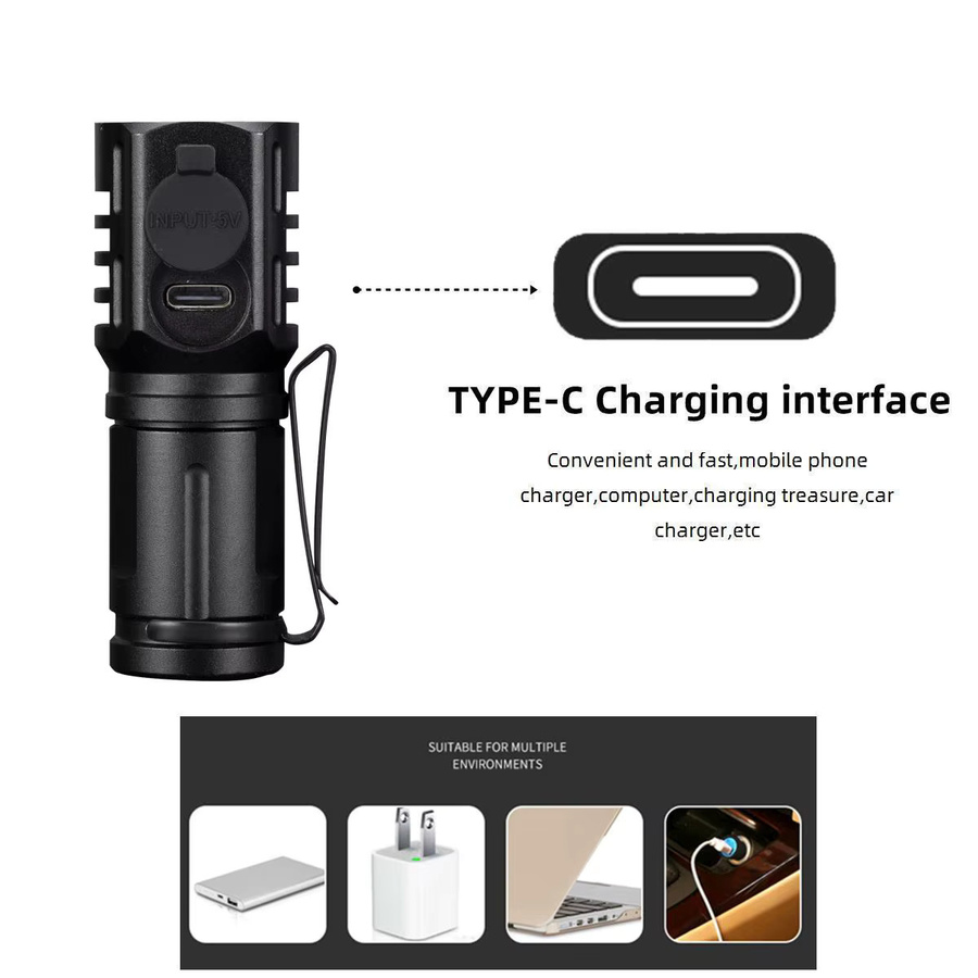 Alonefire Mini LED Taschenlampe mit Magnet und Typ-C Akku, Schwarz, Kaltweiß 6000K - Bild 6