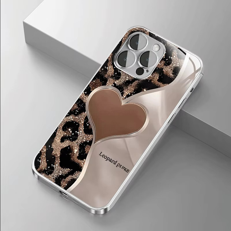 Luxus Handyhülle mit Herz und Leopard Print für Samsung Galaxy S25 S24 S23 S22 S21 S20 S10 FE Plus Ultra in Multicolour mit Glasabdeckung - Bild 2