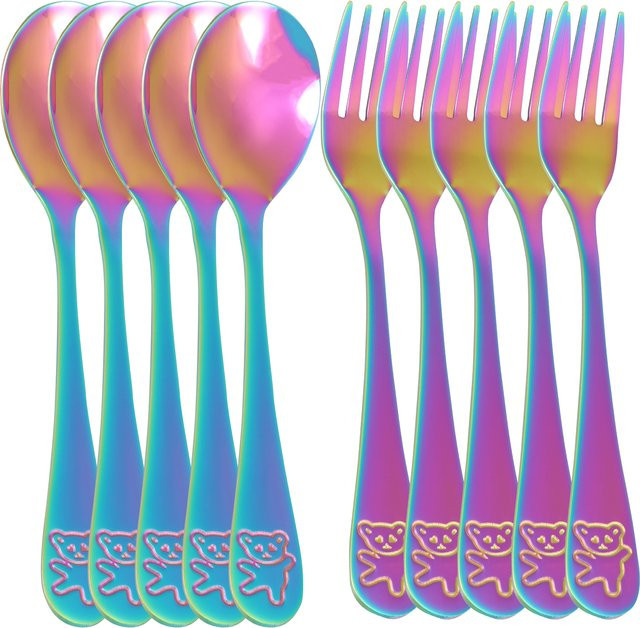 Willstar 10-teiliges Kinderbesteck Set aus Edelstahl in Silber und Multicolour für Kleinkinder mit Löffeln und Gabeln - Bild 1