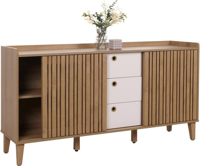 MCW Sideboard M48 Kommode mit Schiebetür und Schubladen in Natur und Weiß, B/H/T: 150 x 81 x 40 cm - Bild 1