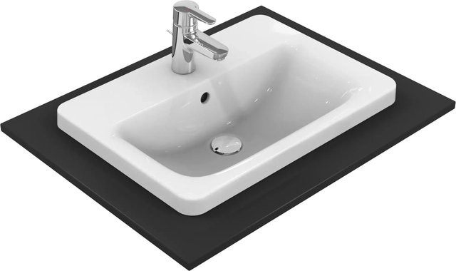 Ideal Standard Einbauwaschtisch Connect aus Keramik in Weiß mit 1 Hahnloch und Überlauf, B: 58 cm, T: 42 cm, H: 17,5 cm - Bild 1