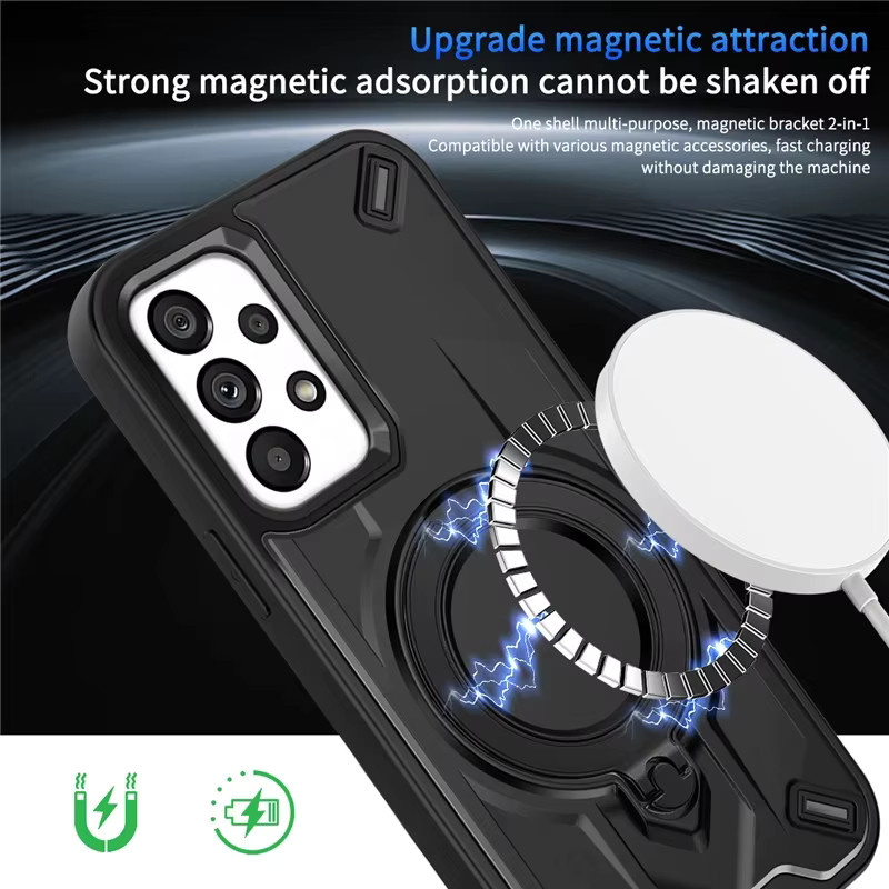 Stand Armor Magnetische Stoßfeste Handyhülle für Samsung Galaxy A-Serie kompatibel mit MagSafe in Schwarz oder Silber - Bild 3