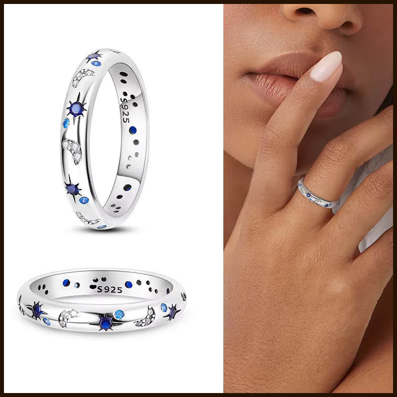 Ring 925 Silber, Stern, Mond, bunt, Zirkonia, Damen - Bild 2