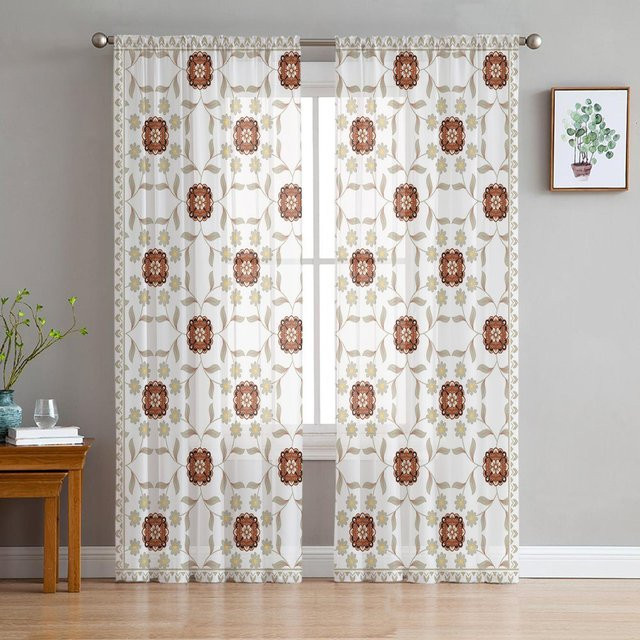 Super Six Voile Gardine mit abstraktem Linien- und Blumenmuster in Weiß, B: 135 cm, H: 114 cm - Bild 1