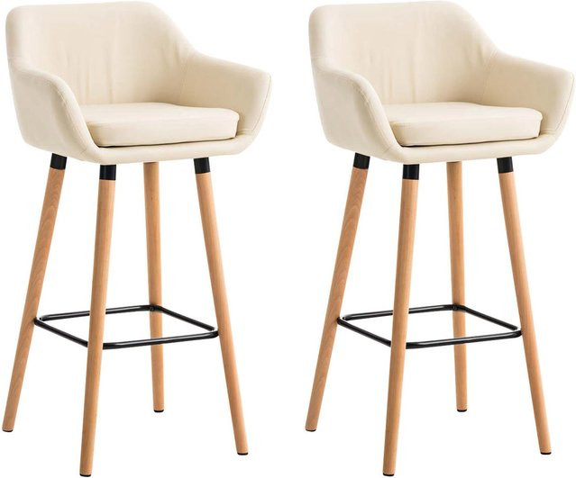 TPFLiving 2er Set Barhocker Grande mit Holzgestell und Kunstleder in Beige, Höhe: 99 cm, Breite: 46 cm, Tiefe: 46 cm - Bild 1