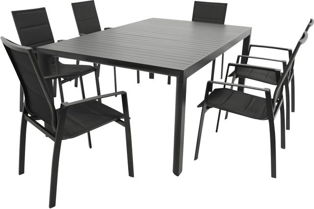 DEGAMO Gartenmöbel Garnitur LAGOS XL 7-teilig aus Alu und Kunstgewebe in Schwarz - Bild 1