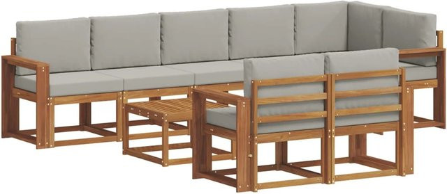 vidaXL Outdoor-Sofagarnitur aus Akazienholz in L-Form mit Kissen, 9-teiliges Set, Natur und Hellgrau - Bild 1