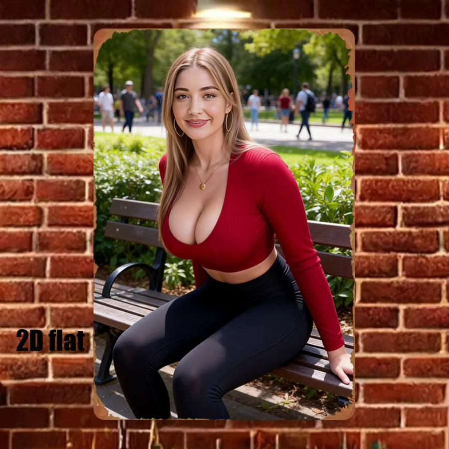 CIFBUY 2D-Aufnäher zum Aufbügeln mit Parkbank-Szene und weiblicher Figur im roten Crop-Top, Farbe: Rot/Mehrfarbig - Bild 3