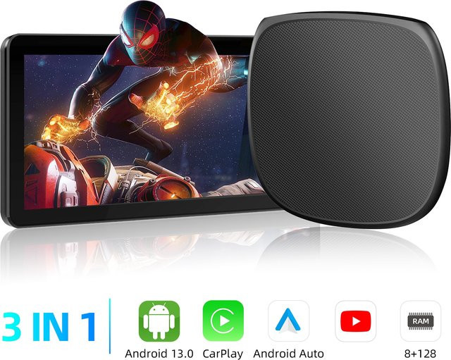 EzoneTronics CarPlay Android Ai Box mit Qualcomm Octa-Core, 8 GB RAM und 128 GB Speicher, kabellose Verbindung via Wi-Fi und Bluetooth, Schwarz - Bild 1
