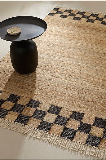 Jotex AUREA Juteteppich in Beige mit Fransen, gewebt aus Jute und Baumwolle, rechteckig und im rustikalen Design - Bild 1