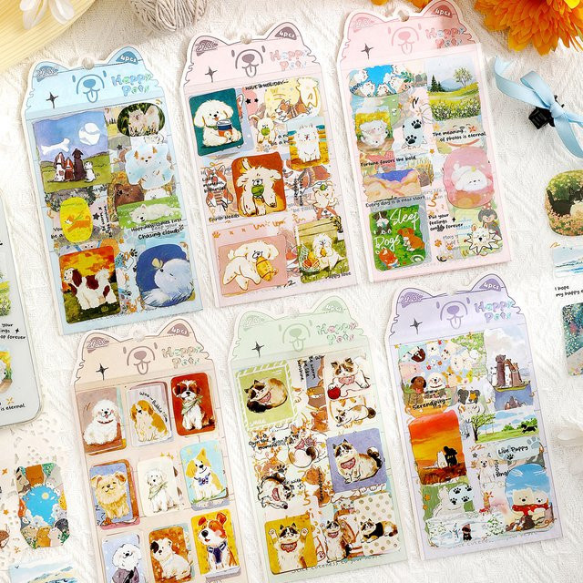 Cartoon Tier Tagebuch Aufkleber mit Katzen- und Hundemotiven in Multicolour für DIY-Dekoration von Wasserflaschen und Handyhüllen - Bild 1