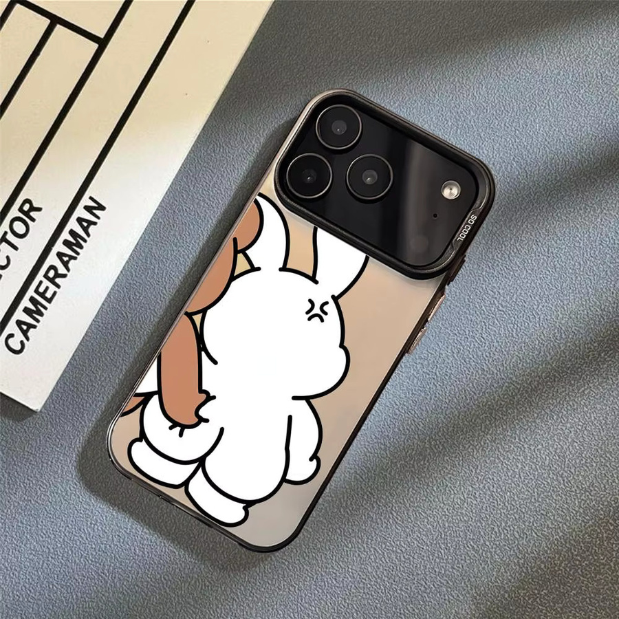 Pinch Bear Rabbit Handyhülle für iPhone 12 bis iPhone 17 Pro Max, Matte Laser Aurora Design, stoßfest, Weiß/Mehrfarbig - Bild 3