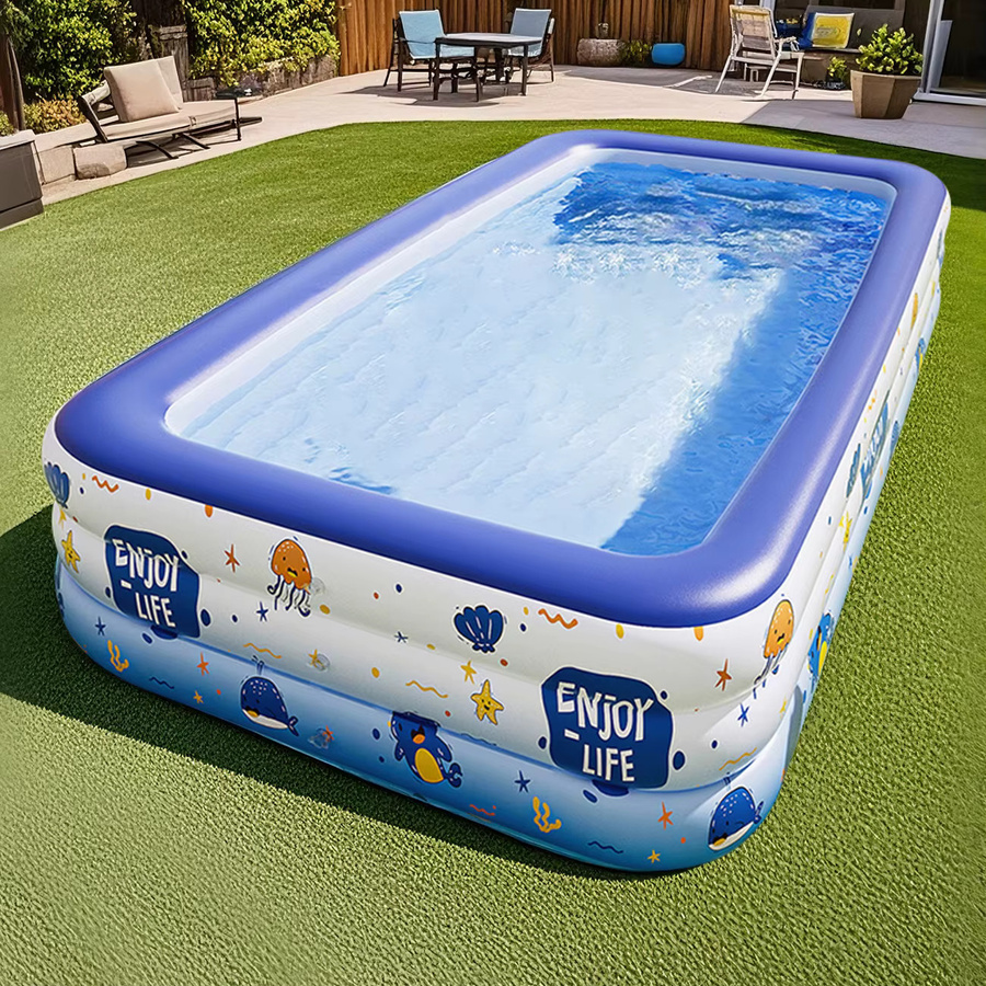 Ocean World Aufblasbarer Pool aus PVC in Bunt für Kinder und Familien, rechteckiges Wasserbecken mit Meerestier-Design - Bild 2