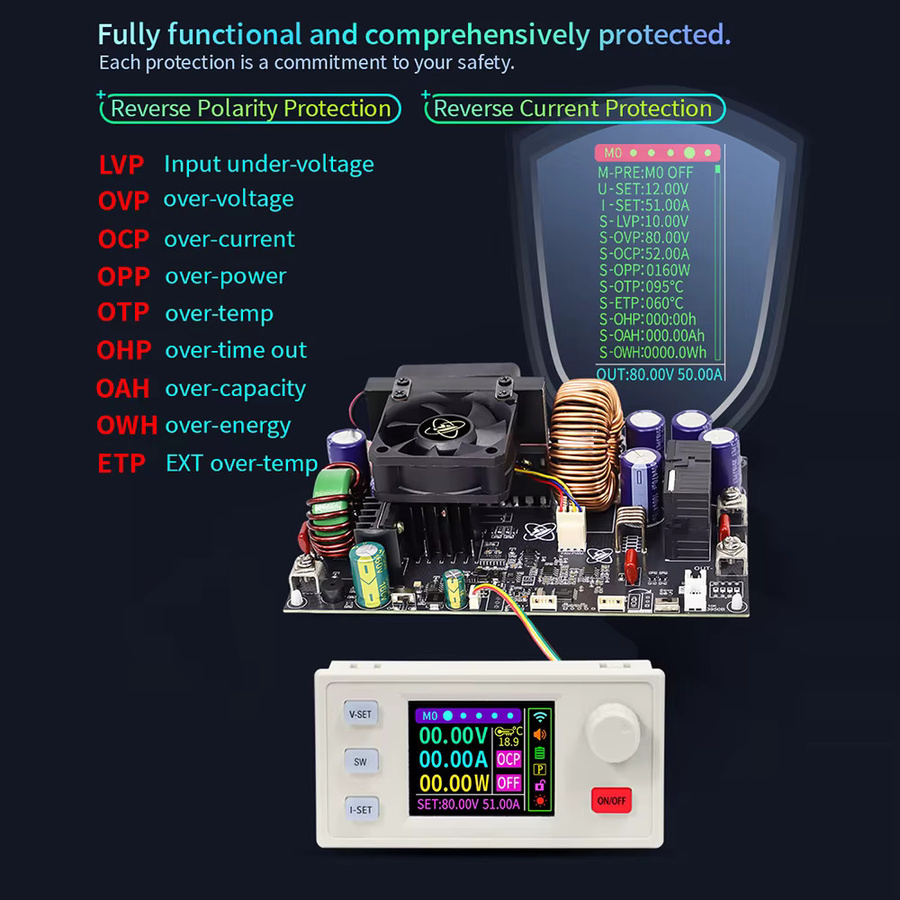 Aideepen XY8050S CNC DC Buck Converter Labor Netzteil mit einstellbarer Spannung und Strom, Step-Down Modul 50A/4000W - Bild 4