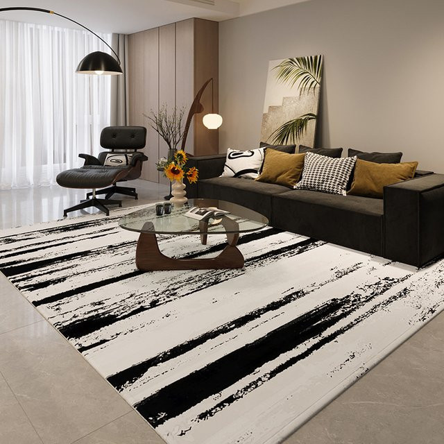 VIKAMA Skandinavischer Teppich mit geometrischem Muster in Schwarz-Weiß, rutschfest und hochdicht für Wohnzimmer, Schlafzimmer oder Büro - Bild 1