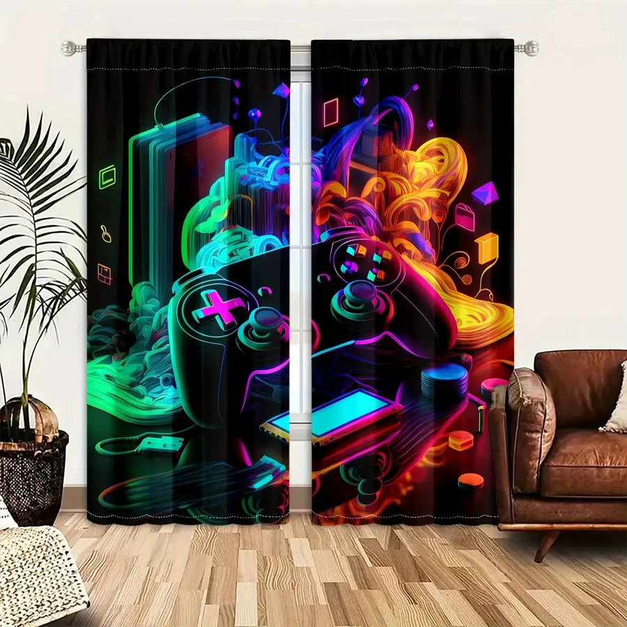 VIKAMA 2-teiliges Neon-Spielmaschinenvorhänge aus Polyester, Mehrfarbig, B/H: 150 x 70 cm - Bild 2