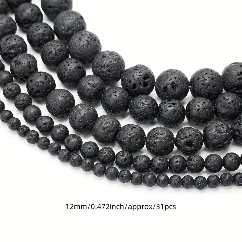 Distanzperle Naturstein schwarze vulkanische Lava, rund, 4-12 mm - Bild 3