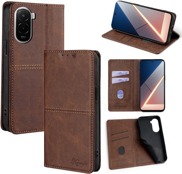 Lederhülle für Xiaomi Poco F7 Ultra Pro M7 X7 Pro als Flip Wallet mit Magnetverschluss, Kartenhalter und Ständerfunktion in Lila - Bild 1