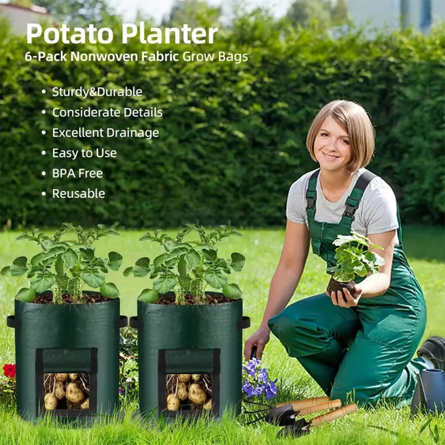 5er Set Garten Pflanzsäcke aus PE-Tuch in Grün für Gemüse und Kartoffeln - Bild 6