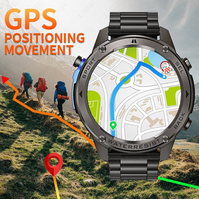 LIGE Smartwatch mit 1,43 Zoll AMOLED Bildschirm, GPS, Bluetooth Sprachanruf und 5ATM Wasserdichtigkeit, Farbe: Schwarz - Bild 1