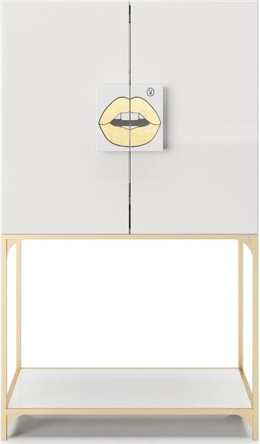 PLAYBOY Bar-Hochkommode BRANDI in Weiss und Gold mit LED-Beleuchtung, Spiegel an den Türen und Regalfächern, B/H/T: 100 x 150 x 45 cm - Bild 1