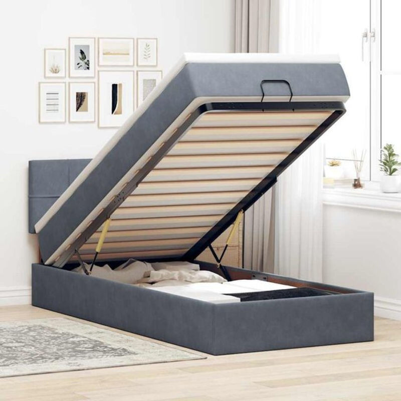 Vidaxl Ottoman Polsterbett mit Matratze und LED-Beleuchtung aus Samt in Dunkelgrau B/T: 100 x 200 cm - Bild 1