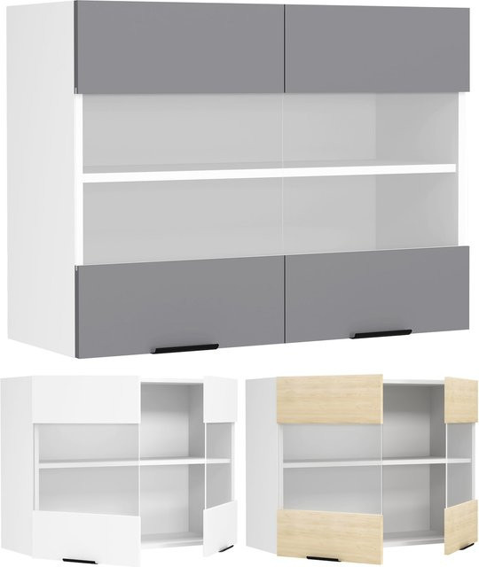 VCM Küchenschrank Fasola hängend in Weiß mit Glaseinsatz und zwei Drehtüren, H x B x T: 60 x 80 x 31 cm - Bild 1