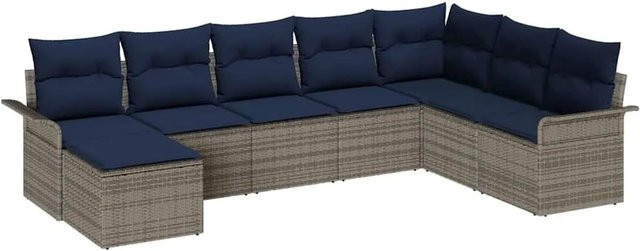 vidaXL Gartensofa-Set aus Poly-Rattan in Grau mit 8 Kissen und Couchtisch für Terrasse und Garten - Bild 1
