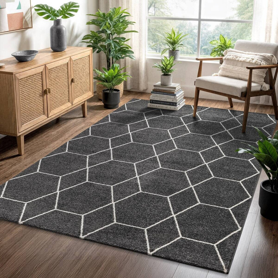 Sanat Teppich Trellis in Anthrazit mit modernem Design, pflegeleicht und strapazierfähig, Breite: 60 cm, Länge: 110 cm - Bild 5