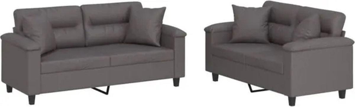 Vidaxl 2-tlg. Sofagarnitur in Grau aus Kunstleder mit Metallgestell und Kissen im modernen Design - Bild 1