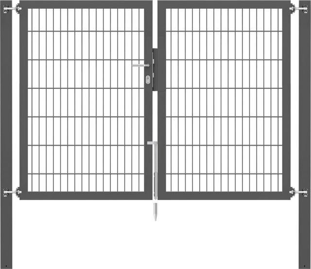 Doppeltor Flexo Plus in Anthrazit aus Stahl mit Pfosten, Breite: 200 cm, Höhe: 140 cm, Pfosten B/T/H: 80 x 80 x 80 cm - Bild 1