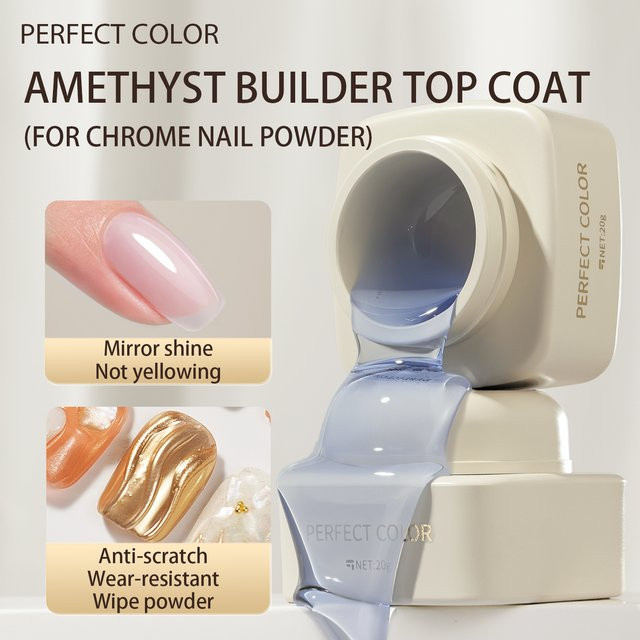 PERFECT COLOR Gel-Überlack für Chrom-Nagelpuder, Amethyst, 20g, glänzend - Bild 1