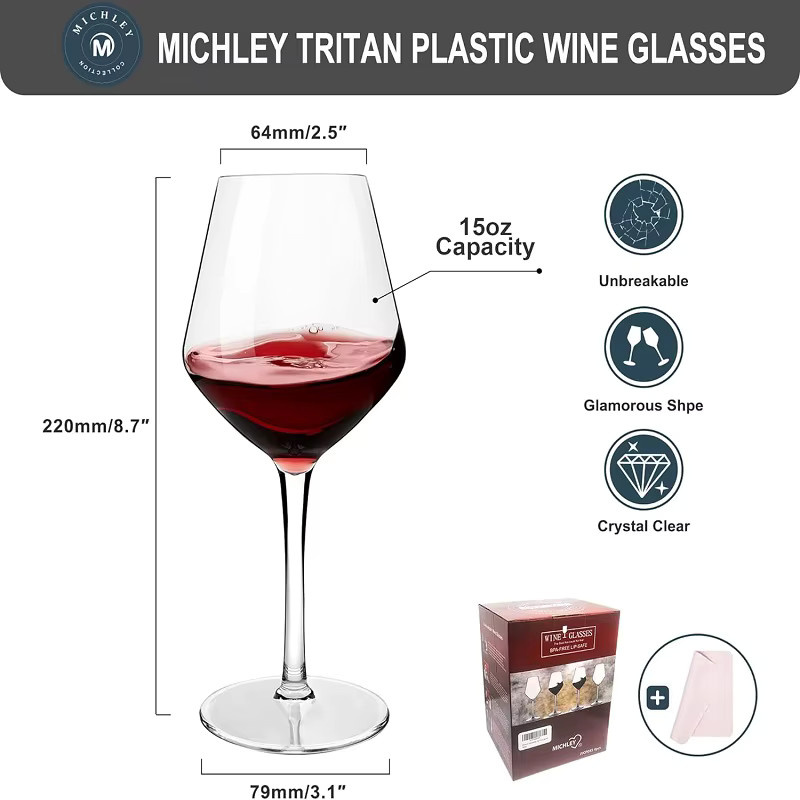 MICHLEY Unzerbrechliche Tritan Kunststoff Weingläser Transparent für Picknick und Outdoor - Bild 4