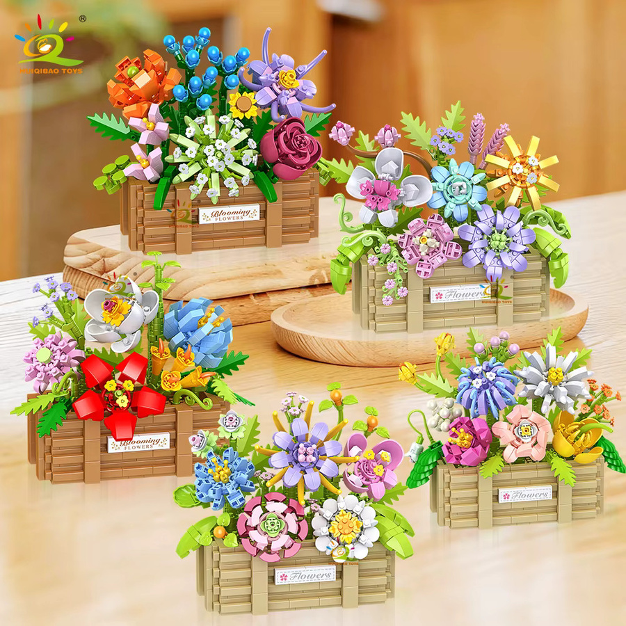 HUIQIBAO Rosen-Sonnenblumen-Blumentopf, Mikro-Baustein-Set, DIY Blumenstrauß-Korb - Bild 2