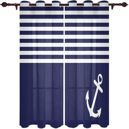 Super Six Vorhang mit maritimem Anker Boot und Fisch Design in Blau, semi-transparent, B: 135 cm, H: 135 cm
