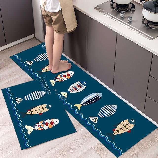 Rutschfeste und waschbare Küchenmatte von Yiran Furniture in Blau mit abstraktem Design, B/H: 40 x 60 cm und 40 x 120 cm - Bild 1
