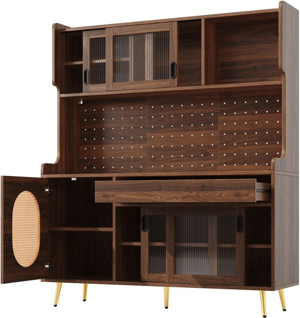 okwish Buffetschrank im Landhausstil mit LED-Lichtleiste, Braun, B/T/H: 145 x 39 x 171 cm - Bild 1