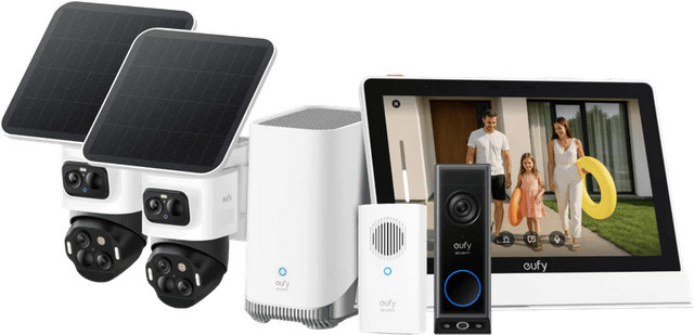 eufy Smart Home Sicherheitsset mit eufyCam S4 Doppelpack, HomeBase 3, Video Doorbell E340 und Smart Display E10 - Bild 1