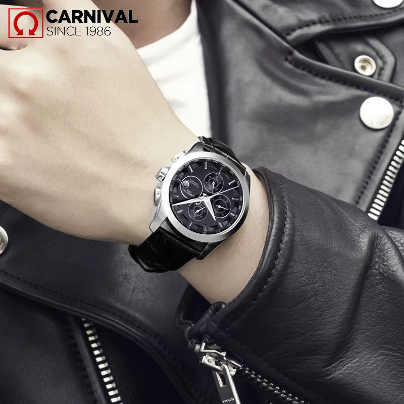 Carnival Brand Automatik-Armbanduhr, Leder, Schwarz, Herren - Bild 5