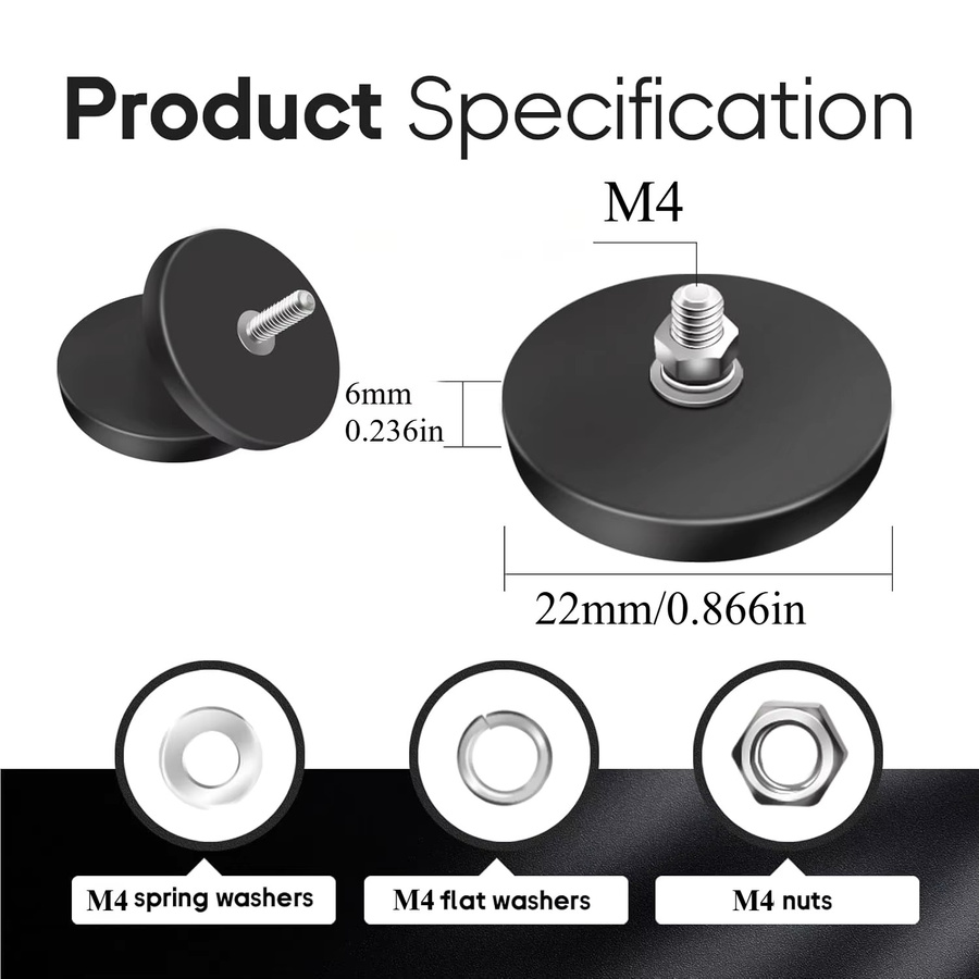 U-POLEMAG Magnetische Montagehalterung aus Metall in Schwarz mit Gummibeschichtung und Gewindestift für Solarpanels, Kameras und Lichtleisten - Bild 2