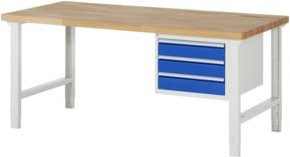 Rau Werkbank höhenverstellbar mit 3 Schubladen, Braun, B: 200 cm, T: 90 cm, H: 79-114 cm - Bild 1