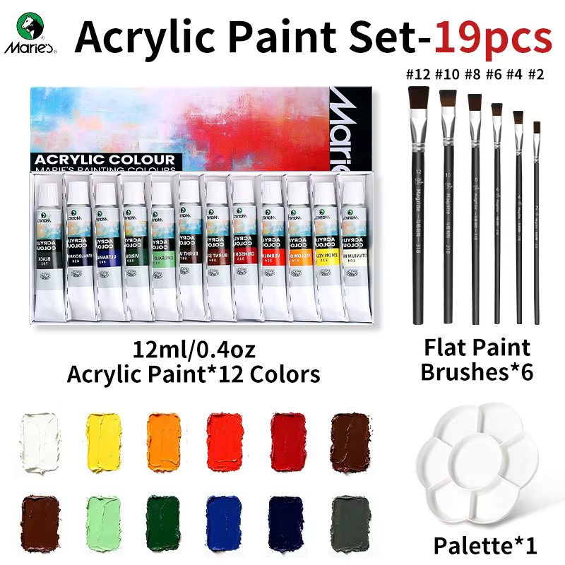 Marie 19-teiliges Acrylfarben-Set in Multicolour mit 12 Farben à 12 ml und 7-teiligem Kunstwerkzeug für professionelle Künstler - Bild 7