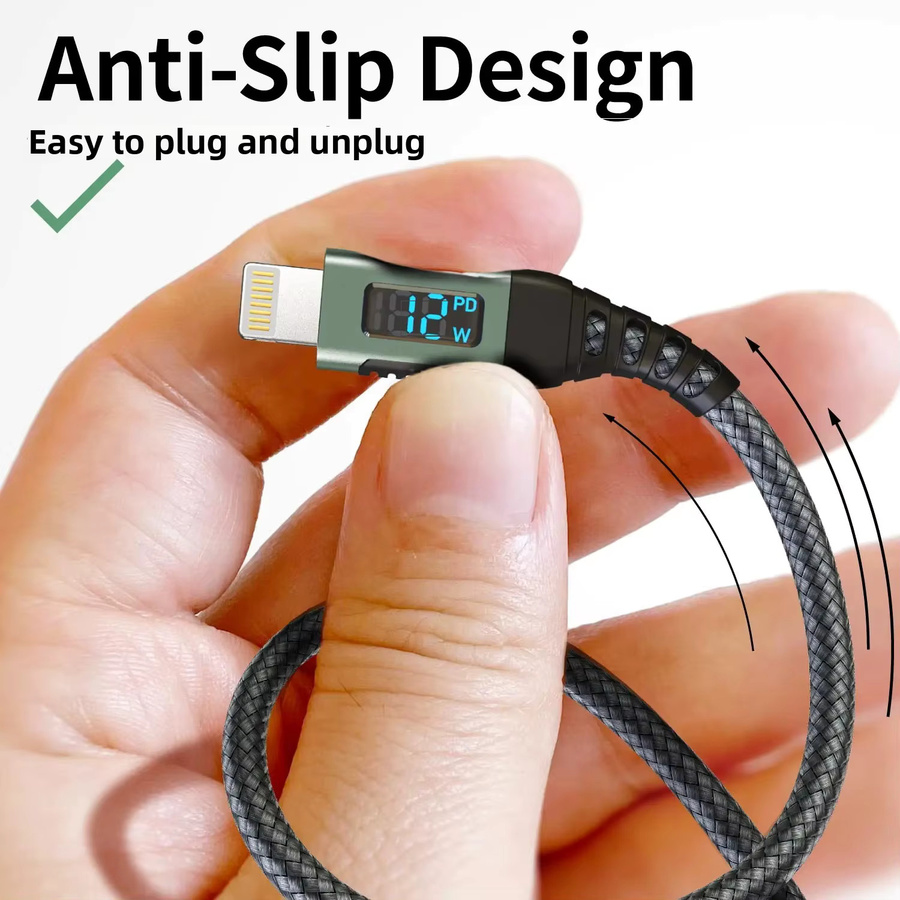 LAIHONEN USB-A zu Lightning Ladekabel mit Digitalanzeige, MFi-zertifiziertes Nylon-Geflecht, Blau, 2 m - Bild 5
