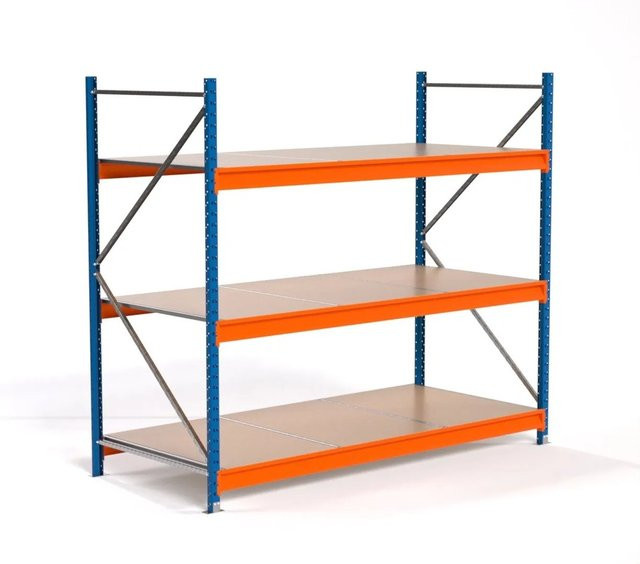 PROREGAL Industrie Weitspannregal MAXIMUS PRO Lagerregal mit 3 Spanplatten-Fachböden, Blau/Orange, H x B x T: 200 x 225 x 100 cm - Bild 1