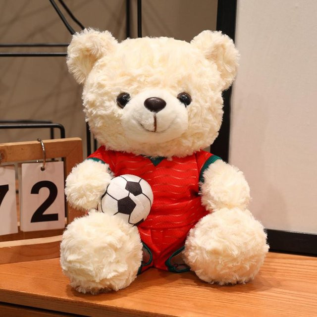 Kawaii Bär mit Fußball, Stofftier, Bekleideter Bär, Plüschtier Puppe, 16cm, ab 14 Jahre - Bild 1